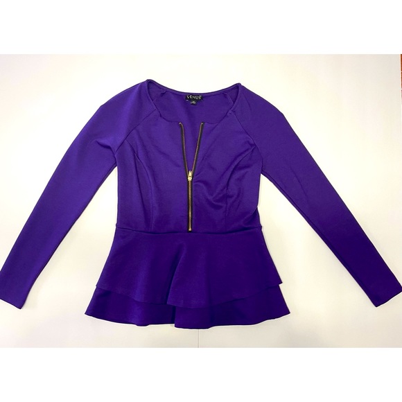 VENUS Tops - VENUS | PURPLE LONG SLEEVE RUFFLE BLOUSE SIZE XS